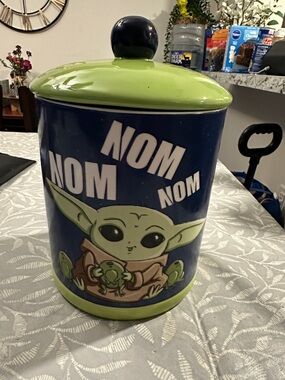 Star Wars Grogu Cookie Jar - Navy Blue and Lime Green